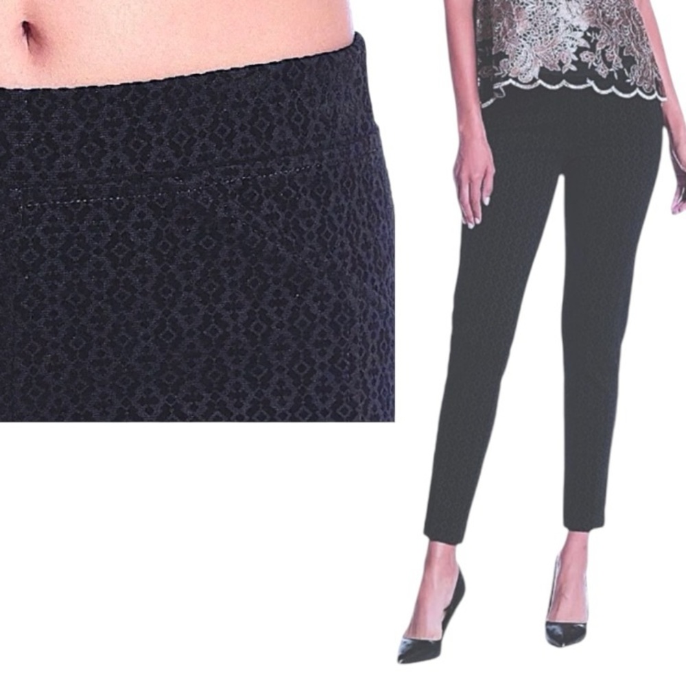 Nanette Lepore Skinny Flocked Pants 10 Large Black Textured Dress Up or Down NWT